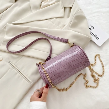 

Crocodile Pattern Bucket Bag PU Leather MINI Crossbody Bags For Women 2020 Chain Solid Color Travel Fashion Shoulder Handbags