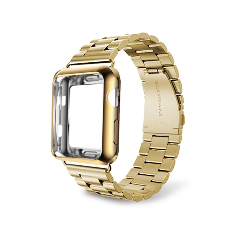 Ремешок из нержавеющей стали+ чехол для Apple Watch, версии 5 40 мм 44 мм металлический браслет для наручных часов iwatch серии 4/3/2/1, 42 мм, 38mmStrap аксессуары - Цвет ремешка: Golden