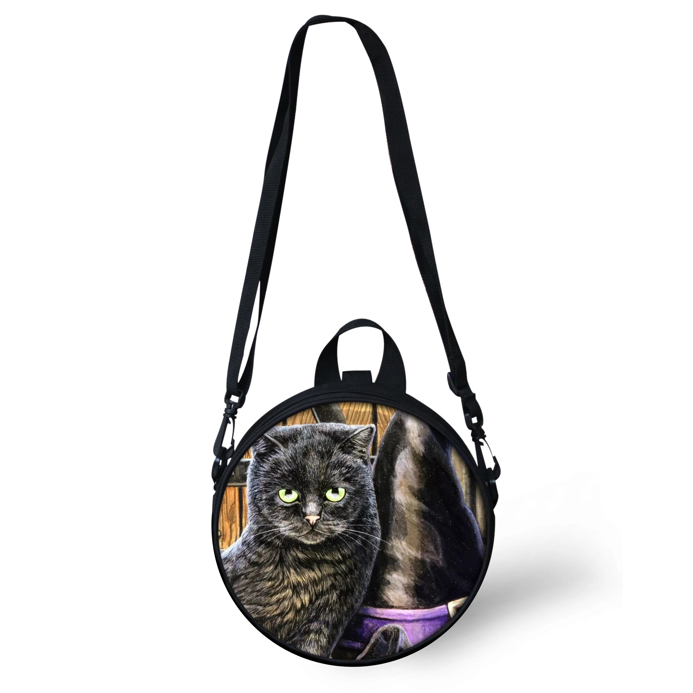 Готическая круглая сумка на плечо для девочек, женская, детская, дизайнерская, колдовская, черная кошка, круговая, сумка через плечо, женская сумка, рюкзак - Цвет: CDGX1400I