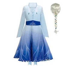 MUABABY/Новинка; платье принцессы Эльзы 2 для девочек; комплект одежды Снежной королевы с длинными рукавами; праздничный костюм на Хеллоуин, Рождество, синий цвет