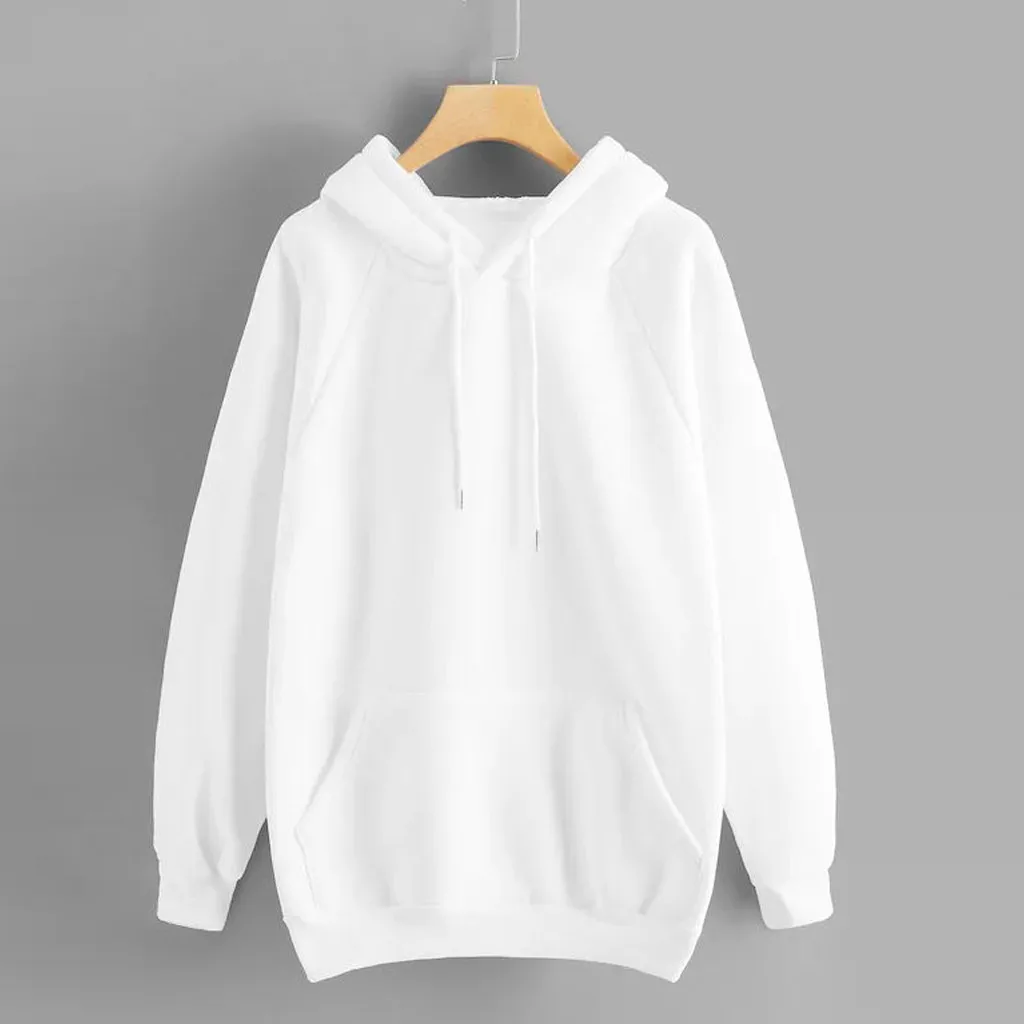 

Simple Women's Sweatshirt Casual Solid Color Hooded Pocket Long Sleeve Autumn Clothes Pullover Sweatshirt moletom coreano