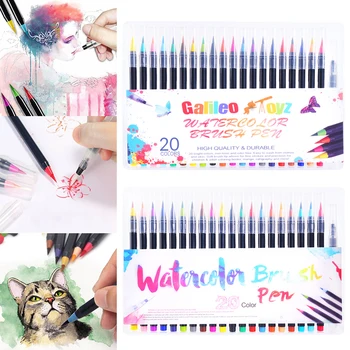 

Water Color Paint Brush Set 20 Colors Nylon Hair Soft Tip Pointed Brush Calligraphy Pen Markers Pen Water Color Paint Brush Set