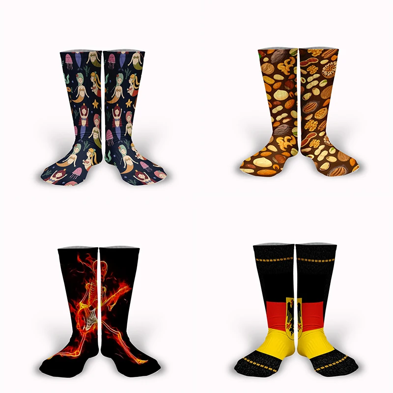 Новинка; носки с 3D принтом для взрослых; носки с героями мультфильмов; длинные эластичные носки в стиле унисекс с орлом; принт русалки; череп; гайки; бандесадлер
