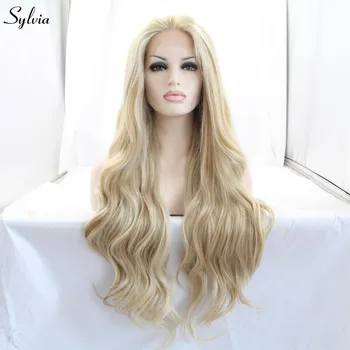 

Sylvia Synthetic Lace Front Wigs Highlight Color Blonde Long Natural Wave Hair Heat Resistant Fiber for Women Natural Look Party