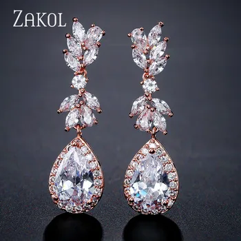 

ZAKOL White Color Flower Shape Zircon Water Drop Crystal Pendant Drop Earrings For Bridal Wedding Jewelry Accessories FSEP2226