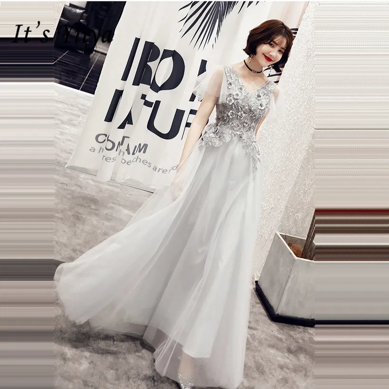 

It's Yiiya Evening Dress Elegant V-Neck Short Sleeve Plus Size Robe De Soiree Floor-Length A-Line Women Party Night Dresses E893