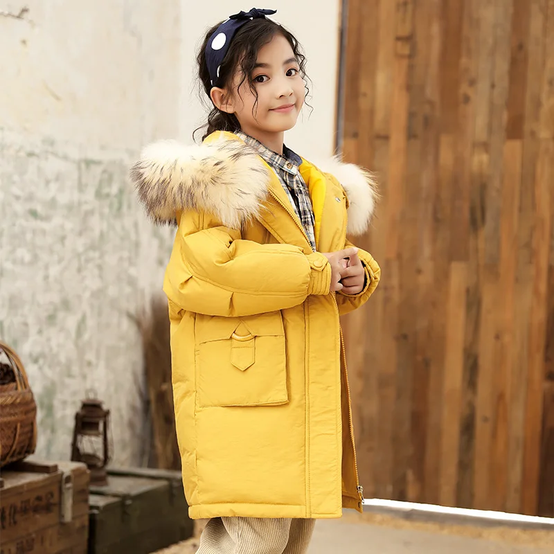 Г., зимняя теплая длинная куртка с хлопковой подкладкой и меховым воротником для девочек Детская Зимняя школьная теплая одежда с капюшоном