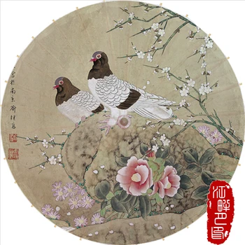 

JPY Chinese Ancient Paper Umbrella Classical Bamboo Dance Craft Umbrella Decoration Flower Birds Umbrella props