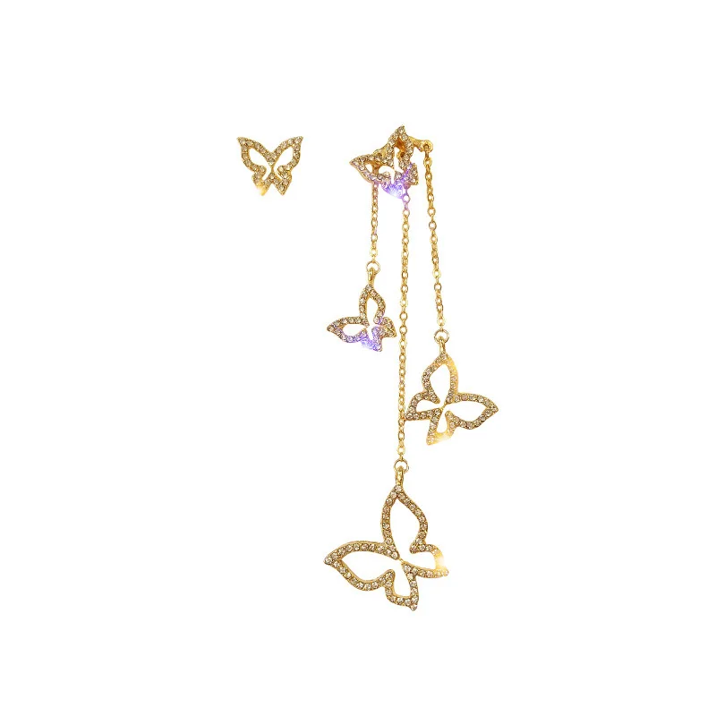 Модные золотые серебряные серьги с бабочками и кисточками для женщин, простые серьги с кисточками