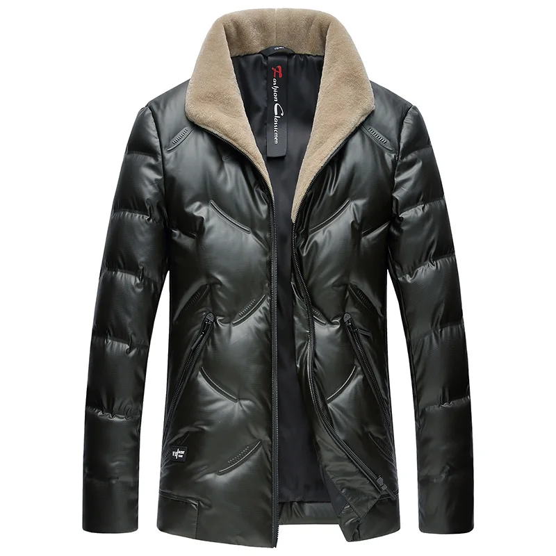 Зимняя новая шерстяная куртка с воротником 90% утиного пуха мужская деловая модная теплая Толстая короткая куртка мужская брендовая одежда - Цвет: Dark Green