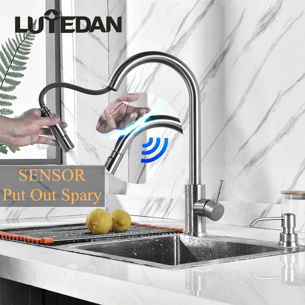 

Lutedan Best Price Stainless Steel Smart Sensor Kitchen Faucet Touch Control Bathroom Faucet Single Handle Mixer Pull Out Faucet