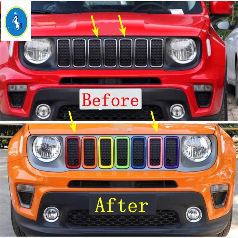 

Yimaautotrims Auto Accessory Front Insert Racing Grilles Decoration Ring Cover Trim Fit For Jeep Renegade 2019 2020 Colorfully