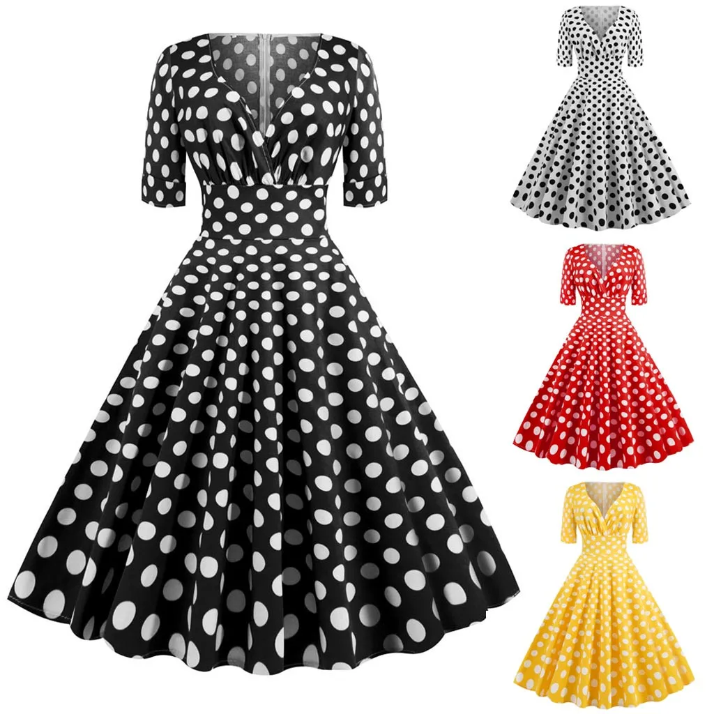 Robe Femme Hiver, женское платье в горошек, весна-зима, Vestidos, половина рукава, вечерние, Ретро стиль, Pin Up, рокабилли, платье размера плюс, Vestidos# J30
