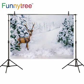 

Funnytree photography studio photo background Christmas winter backdrop reindeer snow tree road decoration photozone photocall