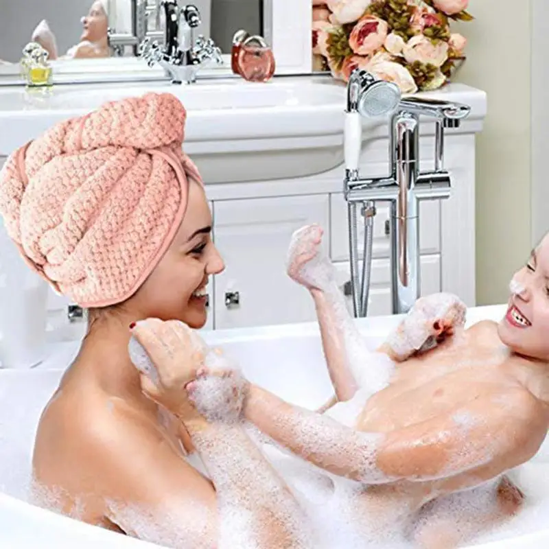 2pcs Cotton Dry Hair Cap Fast Drying Shower Towel Wrap Band Bath Hair Caps Hat Bathroom Supply Bathing Tools