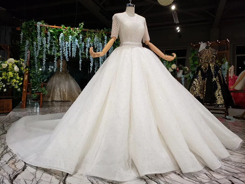 HTL974 винтажное бальное платье, свадебное платье с рукавом, кружево, бисер, блестки, v-образный вырез, роскошное свадебное платье, открытая спина, robe de mariage