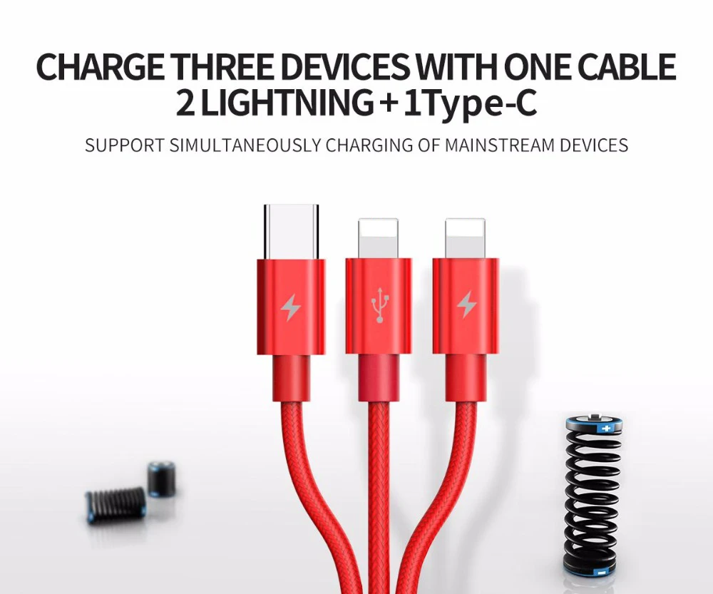 Orico нейлоновый кабель 3 в 1 type C для быстрой зарядки и синхронизации данных, usb-кабель для samsung Xiaomi Redmi5 iPhone 8X7 6 Plus iOS USB-C