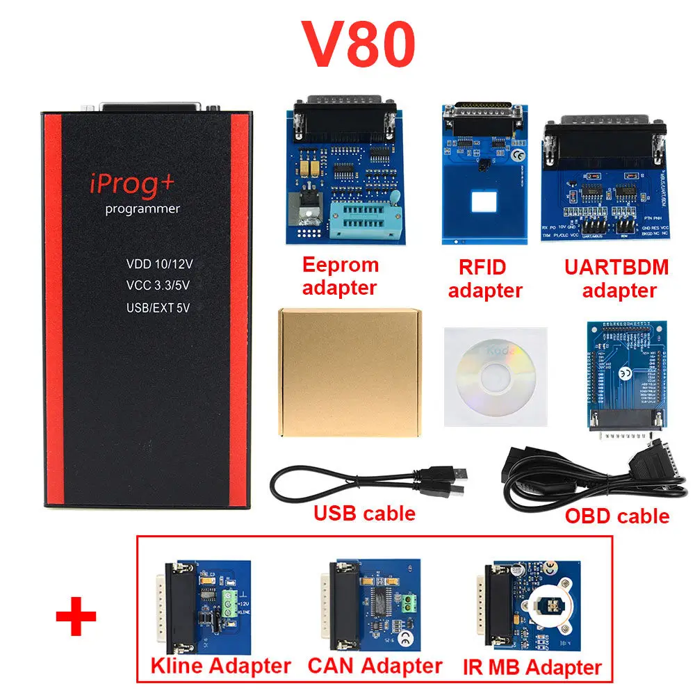 V80 Iprog+ Iprog Pro Инструмент для коррекции одометра Регулировка пробега Автомобильный ключ программист подушка безопасности инструмент для сброса ИК МБ адаптер может адаптер - Цвет: Iprog full set