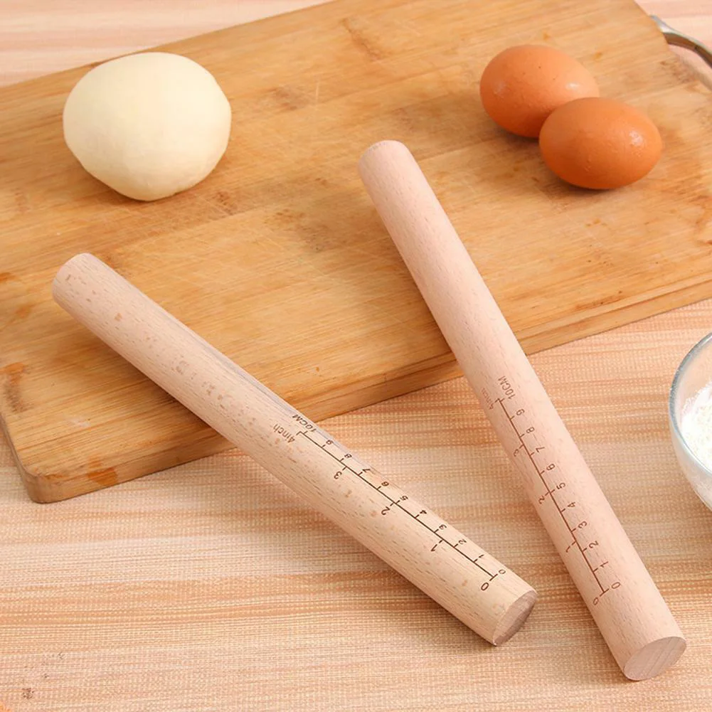 Scaled Solid Wood Rolling Pin Kitchen Baking Utensils Non-stick for Making Biscuits and Pastry Dough