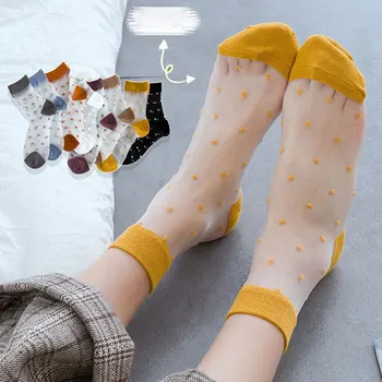 

10 pairs Breathable Ultra Thin Socks Summer Women Transparent Crystal dot Girls Short Socks Female Sox Fashion wholesale