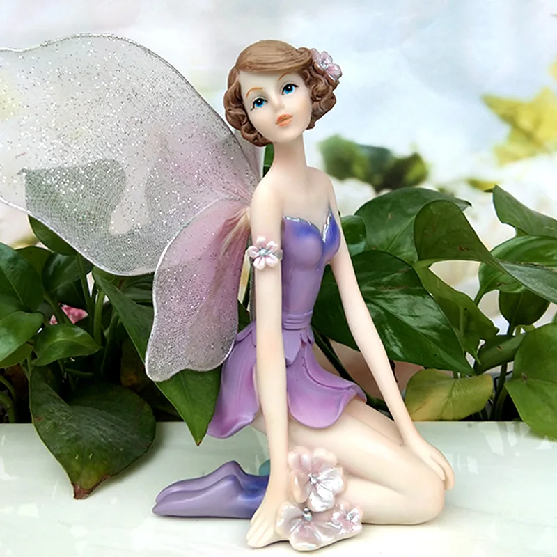 

1pc Home Decoration Angel Statue Purple Series Resin Crafts Flower Fairy Cute Wings Gift for Friends/ -self