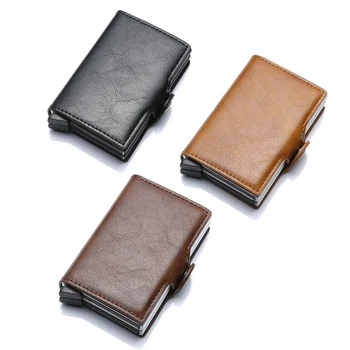 

1 PC Aluminum Alloy RFID Credit Card Wallet PU Double Box RFID Shielded Anti-theft Commercial ID Credit Card Holder Case Purse