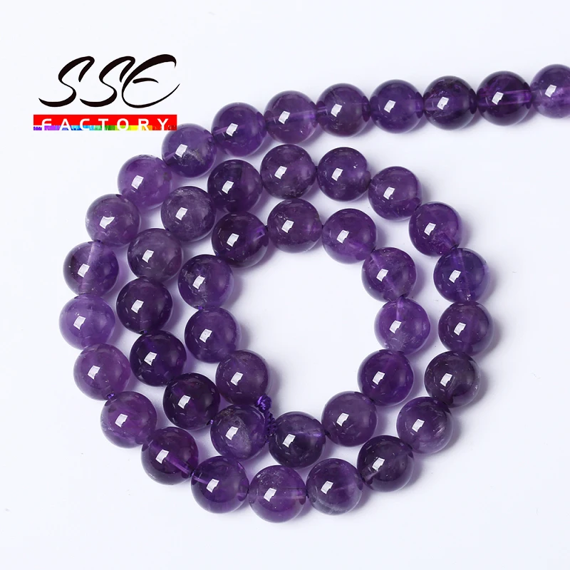 

5A Quality Natural Purple Amethysts Crystals Natural Stone Round Loose Beads 15" 3 4 6 8 10 12MM Pick Size For Jewelry Making