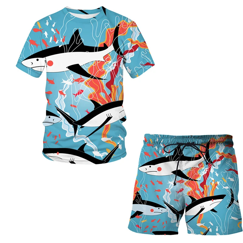 

Summer shark 3D Printed Men's T-shirt Shorts Set Men's Sportswear Tracksuit O Neck Short Sleeve Men's Clothing Suit Men clothing