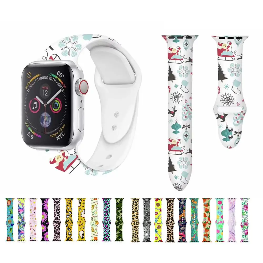 

Christmas Sport band for Apple Watch series 5 4 3 2Graffiti painting Silicone strap for iWatch colorful adapter flamingo leopard