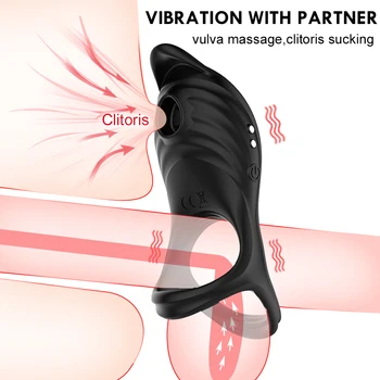Double Cock Ring Vibrator G-spot Clitoris Stimulation Delayed Ejaculation Sucking Vibrating Penis Ring For Couple Adult Sex Toys 3