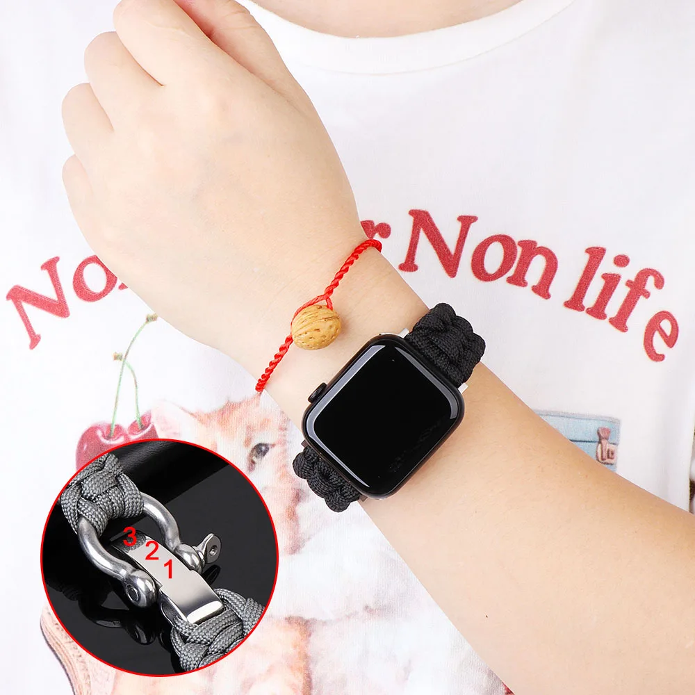 Outdoors Survival Rope Strap for Apple Watch 44mm 40mm 42MM 38MM Bracelet Iwatch 5 6 SE 4 3 Leather Clasp Sport Braided Band | Наручные