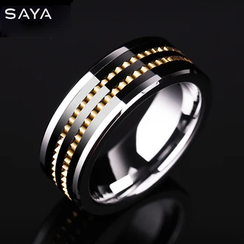

8mm Width Men Wedding Rings Tungsten Carbide Band Gold Color Rotary Gear and Black Plating, Free Shipping, Customized