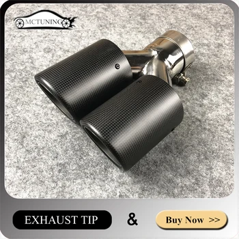 

Real Carbon fiber Matte black Double Exhaust pipe Curly side Universal Auto Muffler Bumper lip diffuser Exhaust Tailtips (1pcs)
