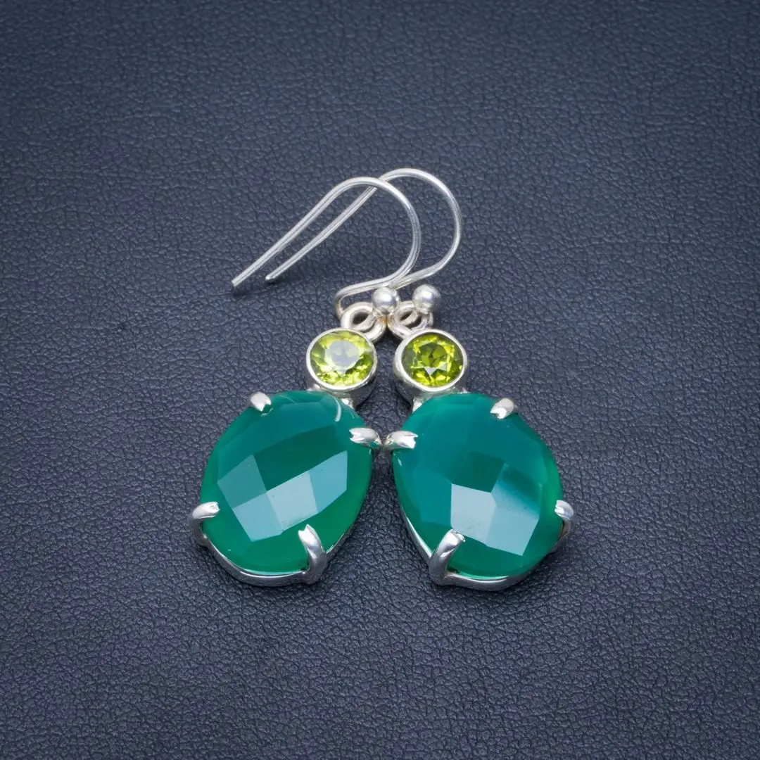 

Natural Chrysoprase and Peridot Handmade Unique 925 Sterling Silver Earrings 1.5" B2414