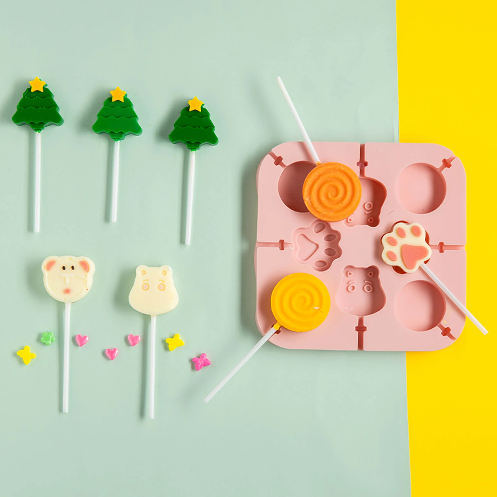 6 Holes Cat Dog Paw Shape Silicone Lollipop Mold Chocolate Soap Baking Mould Diy