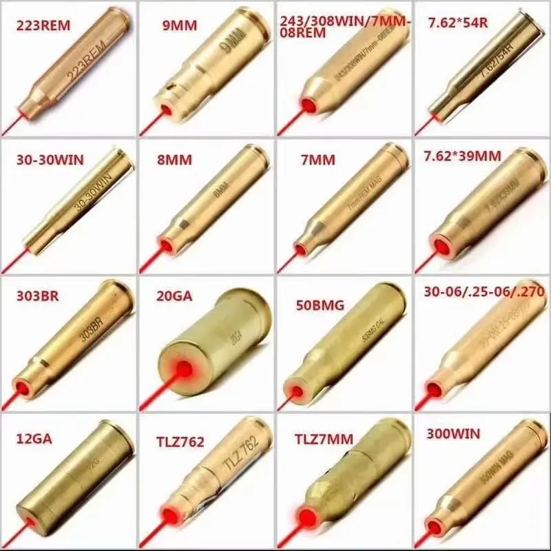 50 шт. диаметр 9 мм 45 .30 .222REM .223REM 7.62X39 30-30WIN 7X57R .308 7.62X54 .38 20GA картридж Красный лазерный