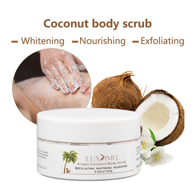 Luxsimel coconut Body Scrub Soft Sugar Organic Exfoliating Whitening Nourishing White Face cream for skin care body scrub cream