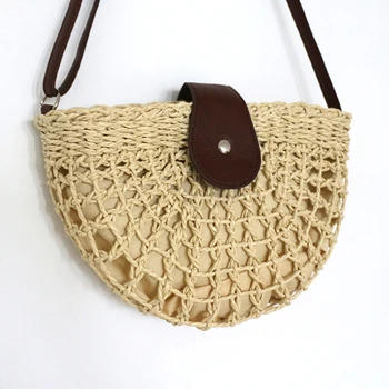 

Lady Bag New Hollow Half Round Retro Crossbody Hand Woven Bag Straw Bag Half Month Simple Fashion Women Bag Shell Bag