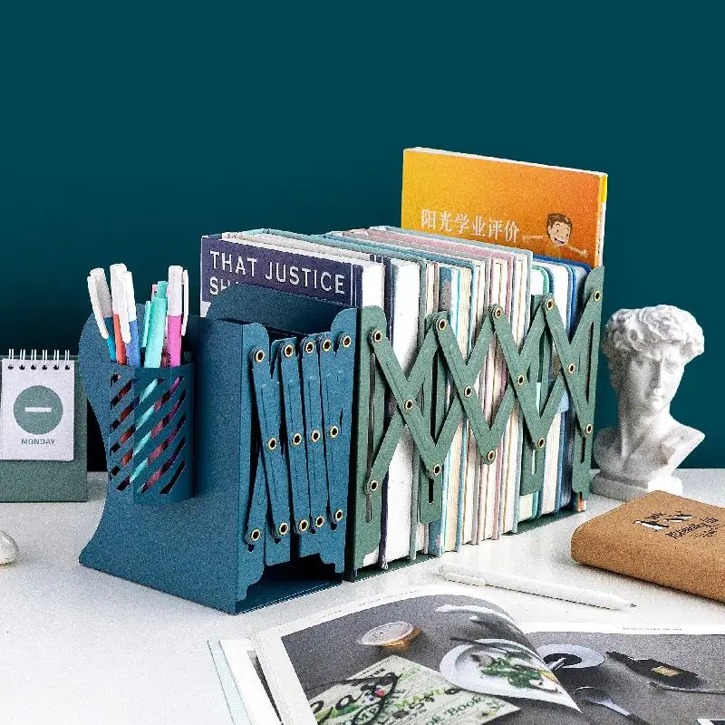 

Morandi Color Creative Telescopic Folding Book Stand Metal Bookshelf Office Cartoon Student Storage Stationery Office Supplies
