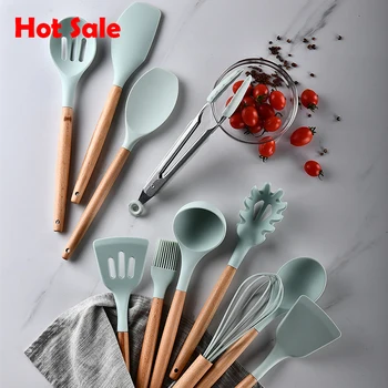 

Kitchen accessories Silicone Cooking Utensils Set Non-stick Spatula Shovel Wooden Handle Cooking Tools Set Kitchen Tools hot