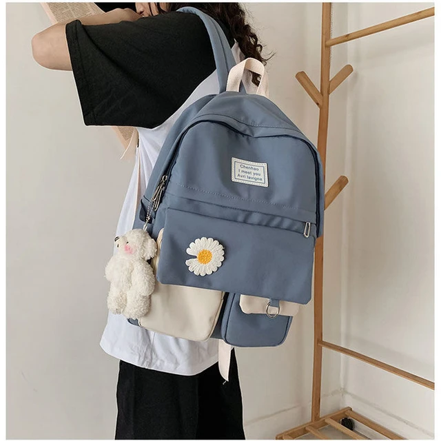 Mochilas escolares para chicas adolescentes, mochilas escolares de nailon, mochilas escolares de flores Paneles sólidos suaves _ - AliExpress Mobile