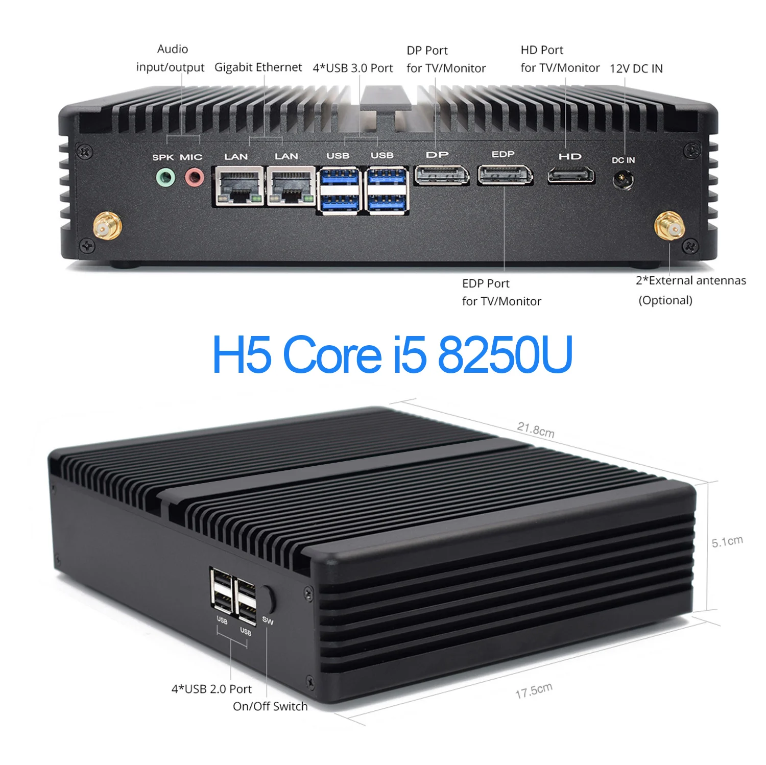 H5 Core i5 8250U VENOEN мини-компьютер Intel четырехъядерный i5 8250U i7 8550U DDR4 WiFi HDMI M.2 Миниатюрный Настольный ПК с LPT NVME EDP для игр и офиса - Цвет: H5 Core i5 8250U