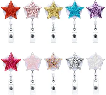 

10 Pcs Retractable Badge Holder Bling Star Badge Clips ID Badge Reel Clip on Card Holders Nurse Badge Reel