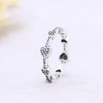 

New 925 Sterling Silver Pan Ring Creative Heart To Heart With Crystal Heart Pan Ring For Women Wedding Party Fashion Jewelry