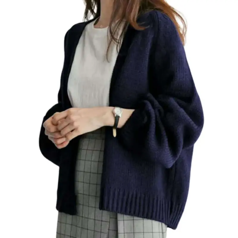 Womens Long Puff Sleeves Open Front Cardigan Tops Crochet Knitted Solid Color Short Sweater Coat Lounge Casual Loose Outwea |