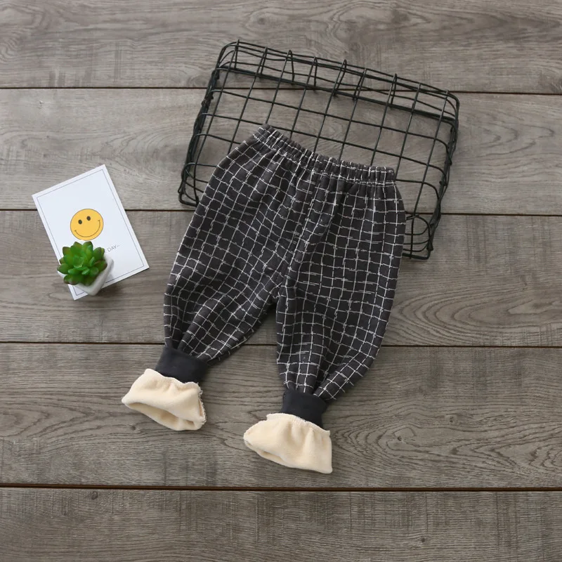 Plaid Black Детские зимние плотные теплые штаны для мальчиков и девочек, полосатые и Клетчатые Леггинсы, детское нижнее белье из вельвета, кальсоны, одежда - Цвет: Plaid Black