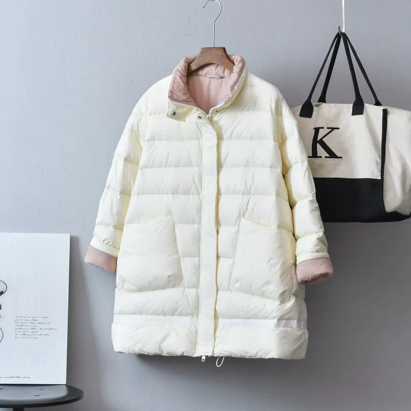 CRRIFLZ, женские зимние куртки, средней длины, теплый, уплотненный пуховик, 90% белый утиный пух, куртки, стоячий воротник, повседневные пальто с капюшоном
