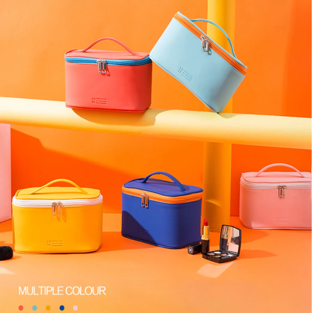 

Travel Washing Makeup Organizer Women Cosmetic Bag PU Leather Waterproof Zipper Make Up Bag PU 1Pc Large Beauty Case