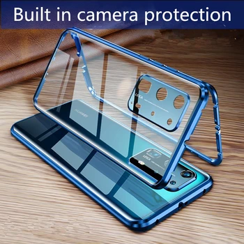 

Case For Huawei P40 Pro Magnetic 360 Adsorption Front+Back 9H Tempered Glass Phone Cover Case With Built-in Camera Protection