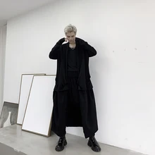 M-XL! Весенний Темный стиль, индивидуальный дизайн, мужской свободный Тренч средней длины выше колена, мужская куртка